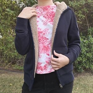 Uniqlo navy zip up hoodie with sherpa lining